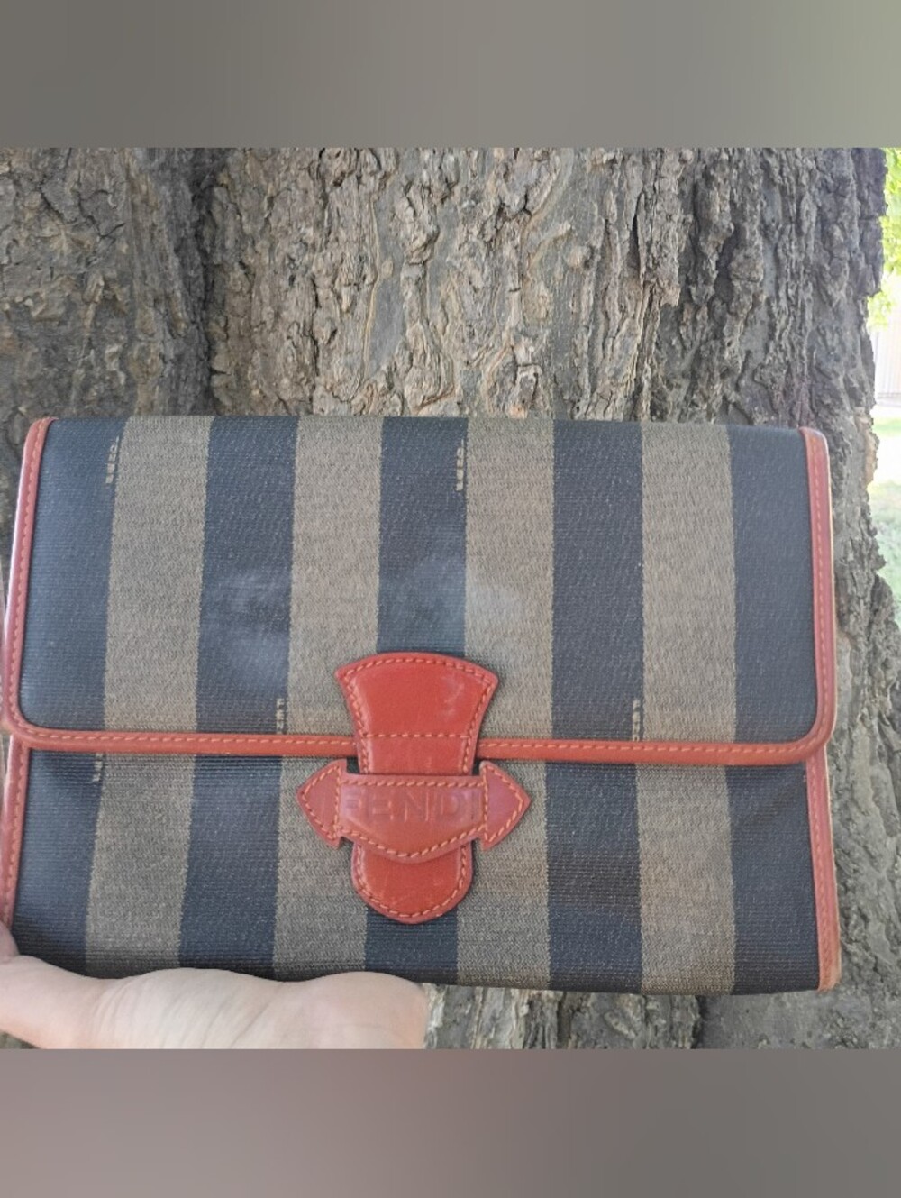 Vintage Fendi Pequin Stripe Document Portfolio Organizer Purse Mens Women's